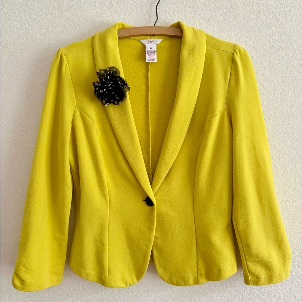 Candie's Yellow Blazer Fitted Silhouette Tailored Lapel